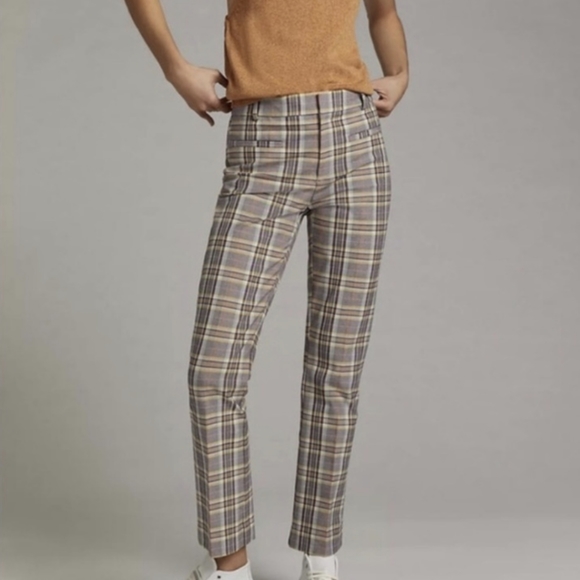 TALL Anthropologie Maeve Essential Slim Flare Plaid Pants - Picture 3 of 7